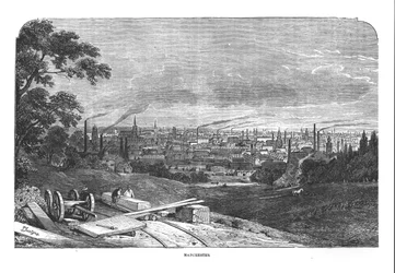 Utsikt over Manchester, gravert av T.Gustyne (Bw-bilde)
